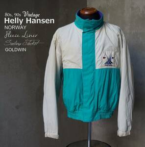 80s 90s ヘリーハンセン HELLY HANSEN ヨットタグ 紫 フリースライナー ペパーミント×オフホワイト セーリングジャケット XL 実質 L相当