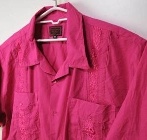 古着●キューバシャツ 半袖 ピンク 3X 身丈82ｘ身幅73 xwp