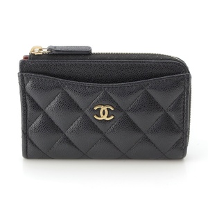 シャネル CHANEL マトラッセ キャビアスキン ココマーク クラシック カードケース AP3179 C3906 シャンパンゴールド金具 ブラック【中古】