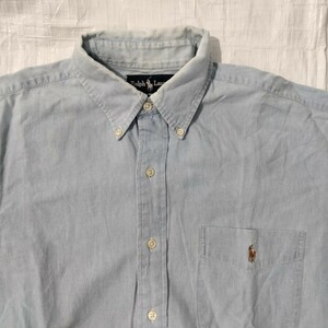 ラルフローレン　ビッグシャツ　big shirt シャンブレー　ダンガリー　BD ボタンダウン　シャツ Ｍ ralph lauren ゆったり　polo 男女兼　