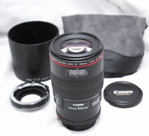 【超美品・純正フード付き】Canon キヤノン EF 100mm F2.8 L MACRO IS USM EXTENSION TUBE EF12 II　訳あり