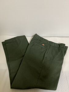 即決/Dickies/874/Original Fit/34×32/ディッキーズ/ワークパンツ/ボトムス/グリーン系/USED