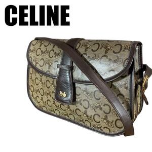 1円 スタート 美品 CELINE セリーヌ OLDCELINE オールドセリーヌ 馬車金具 Cマカダム 総柄 ショルダーバッグ 斜め掛け グレー系