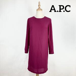 A.P.C. アーペーセー 長袖 ひざ丈ワンピース 無地 ピンク パープル XS