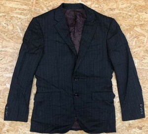 TAKEO KIKUCHI タケオキクチ サイズ2 メンズ テーラードジャケット サイドベンツ ストライプ 総裏地(キュプラ) 長袖 黒×グレー×青