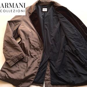 【極美品 XXXL 54】アルマーニコレツォーニ ARMANI 2way テーラードジャケット ブルゾン ベロア 切替 ジップアップ 中綿 ブラウン アウター