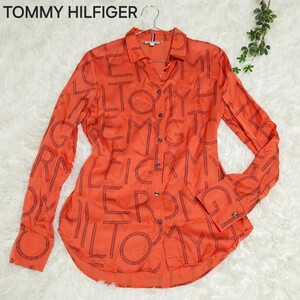 トミーヒルフィガーTOMMY HILFIGER　朱　長袖サテンシャツ 36 S