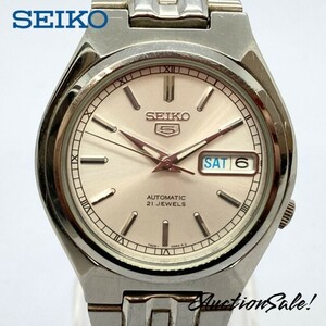 【可動品】SEIKO セイコー 5 7S26‐01T0 腕時計 オートマチック デイデイト 21石 文字盤 シルバー色 裏スケルトン 防水