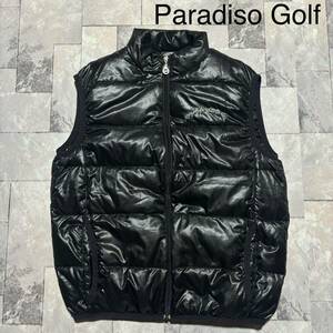 Paradiso Golf パラディソ ゴルフ Down vest ダウンベスト ナイロン ジップアップ ブリヂストン 刺繍ロゴ ブラック サイズL 玉FS1396