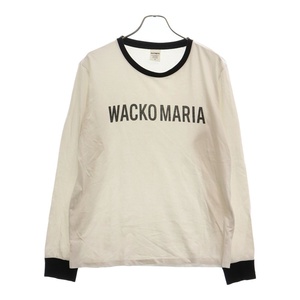 WACKO MARIA ワコマリア リンガー クルーネック 長袖 ロゴプリント Tシャツ ホワイト