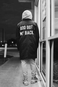 BG25)FLY SUPPLY GOD GOT MY BACK トレンチコート/M/USサイズ