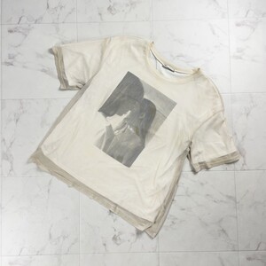 ZARA ザラ チュールレイヤードフォトプリントTシャツ 半袖カットソー トップス レディース ベージュ 白 黒 サイズM*SC1180