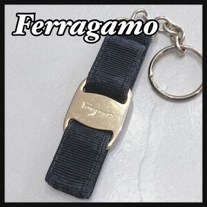 ☆Ferragamo☆ フェラガモ キーホルダー チャーム キーリング ヴァラリボン 黒 ブラック キャンバス コットン レディース 女性 送料無料