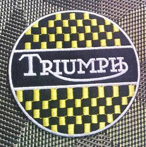 《円型TR黄黒》新品大人デザイン■新品『TRIUMPH トライアンフ』刺繍ワッペン◆オートバイ　二輪車　自動車■音楽ミュージック■ 洋服DIY 