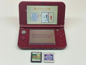 A336-K46-1302 Nintendo 3DS LL 本体×1点 RED-001 赤 レッド カセット×2点 ZERDA 大地の汽笛 ポケットモンスタームーン 通電/初期化OK