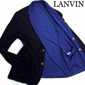 【極美品】幻の圧巻美色ブルー×ブラック★6way★L!!LANVIN【光沢感を羽織る】ランバン最高級 艶ニットテーラードジャケット メタル釦 青黒