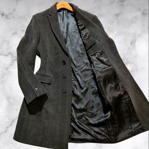 定価50万!!!超弩級XL!!!【ARMANI COLLEZIONI アルマーニ コレツォーニ】別格オーラ◎極上 ヘリンボーン ロングチェスターコート グレー 50