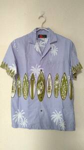 ハワイアンアロハ★Alii Fashions HAWAII アリーファッションズハワイ コットン100％ ヤシの木＋サーフボード柄 Lサイズ程度