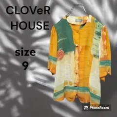 Y157【CLOVeR HOUSe】9　レトロ 総柄 半袖ブラウス　羽織り