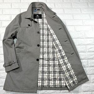 ★バーバリー 美品 Lサイズ！クリーニング済 ノバチェック★BURBERRY BLACK LABEL ステンカラー コート メンズ ミドル丈 白黒 千鳥格子柄