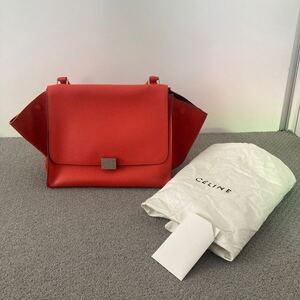 CELINE トラペーズ　赤オレンジレザー ショルダーバッグ