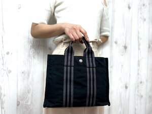 極美品 HERMES エルメス フールトゥPM ハンドバッグ トートバッグ キャンバス 黒×グレー 76178Y