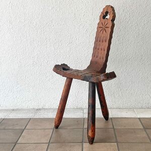 ◇ ビンテージ Vintage スパニッシュスツール シェファードチェア Bathing Chair パイン無垢材 木彫 プリミティブ