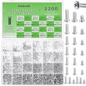 Zmbroll 1200点平頭小機械ネジ、小ネジ、小ボルト平頭ネジ、眼鏡、時計、時計、携帯電話の小ネジセット