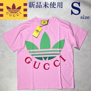 新品 正規品 Ssize アディダス × グッチ 半袖 Tシャツ ビッグプリントロゴ GUCCI adidas 人気 コラボ ピンク グリーン 緑 トレフォイル