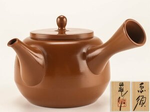 【流】煎茶道具 常滑焼 沢田昭邨作 漢詩彫急須 共箱 TT520