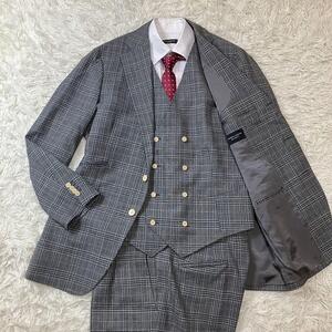 極美品◎圧倒的存在感◎UNIVERSAL LANGUAGE × DORMEUIL スリーピース スーツ セットアップ メンズ XLサイズ グレンチェック ダブルベスト