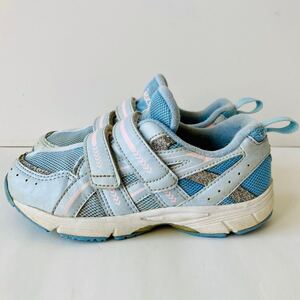 アシックス asics スニーカー 水色18cm 除菌・消臭済み