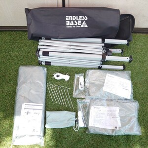 4B073H【未使用◆サイドシート2枚付き】ENDLESS BASE ワンタッチタープテント 150cm コンパクト 日除け UVカット アウトドア キャンプ