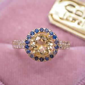 ＊K14gf ブルーサファイア&レモンクォーツリング ヴィンテージ ビンテージ 金 指輪 ゴールド gold blue sapphire ring vintage 