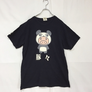 豊天商店/ブーデンショウテン 半袖Ｔシャツ 豚 綿100％ ブラック 黒 サイズM メンズ