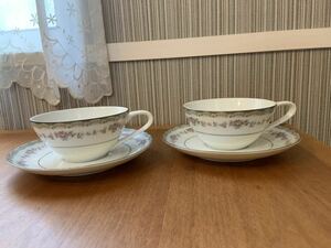 Noritake ノリタケ RC印 日本陶器会社 カップ&ソーサー C/S C&S 花柄 銀彩 2客セット まとめて