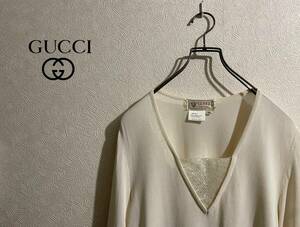 ◯ イタリア製 Vintage GUCCI ビーズ ガゼット レーヨン ニット / グッチ OLD カットソー セーター ホワイト 白 38 Ladies #Sirchive