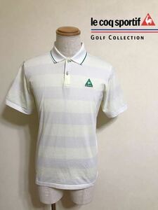 le coq sportif GOLF COLLECTION ルコック ゴルフ ボーダー メッシュ ドライ ポロシャツ トップス サイズL 半袖 白 薄黄色 デサント QG2584