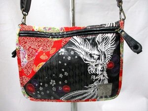 【P229】雅結/ミヤビムスビ◇2way ショルダーバッグ　BK　刺繍入　ちりめん風生地使い　斜め掛け　W26cm