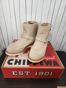 新品未着用 CHIPPEWAエンジニアブーツ サイズ9E 27cm HIGHLANDER 1901M09 SAND SUEDE 天然皮革 スエード