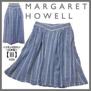 MARGARET HOWELL マーガレットハウエル リネンスカート ストライプ 膝丈 涼しげ レイヤード 裏地なし レイヤード おしゃれ 上品 日本製 III