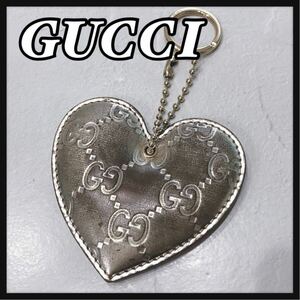 ☆GUCCI☆ グッチ キーホルダー バッグチャーム チャーム ゴールド レザー ハート GG柄 キーリング 小物 かわいい レディース 送料無料