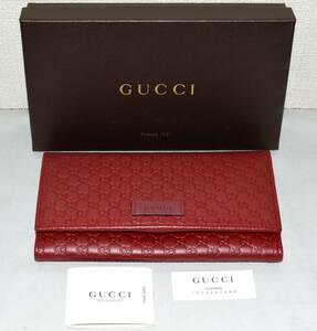 GUCCI 二つ折り 長財布 449396 マイクログッチ シマ GG柄 レッド系 レザー 財布 レディース B-1 即決