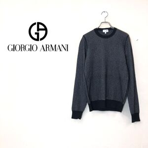 1I2919-G◆ giorgioarmani ジョルジオアルマーニ イタリア製 ニット クルーネック ◆ size46 ブラック ウール ビスコース ポリエステル