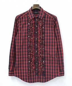 DIESEL ディーゼル S-MULTIR SHIRT チェック柄フリルシャツ XS RED レッド CHECK DRESS SHIRTS ドレス STUDS スタッズ