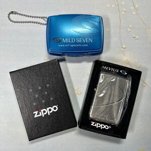 未使用品 ZIPPO（ オイルライター）＋携帯灰皿 ライターの箱付き MEVIUSの刻印