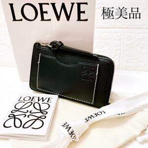 極美品＊ロエベ LOEWE レザー フラグメントケース ブラックB63 黒 コインケース レディース アナグラム カードケース