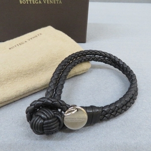 E751★BOTTEGA VENETA ボッテガヴェネタ レザーイントレチャートブレスレット・黒 ★1/22★A