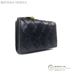 ボッテガ ヴェネタ （BOTTEGA VENETA） スモール イントレチャート 三つ折り ファスナー ウォレット 財布 690568 ブラック（未使用品）中古