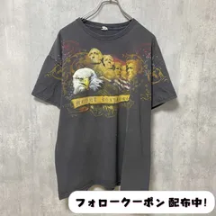 古着 used　半袖アニマル柄プリントTシャツ　USA国旗　黒　ブラック